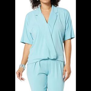 WynneLayers Women's Matte Jersey Twist Top W. Lapel Soft Seagrass - Regular